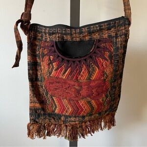 Guatemalan Huipil Woven Crossbody Bag Purse Fringe Artisan Handmade Hippie Boho